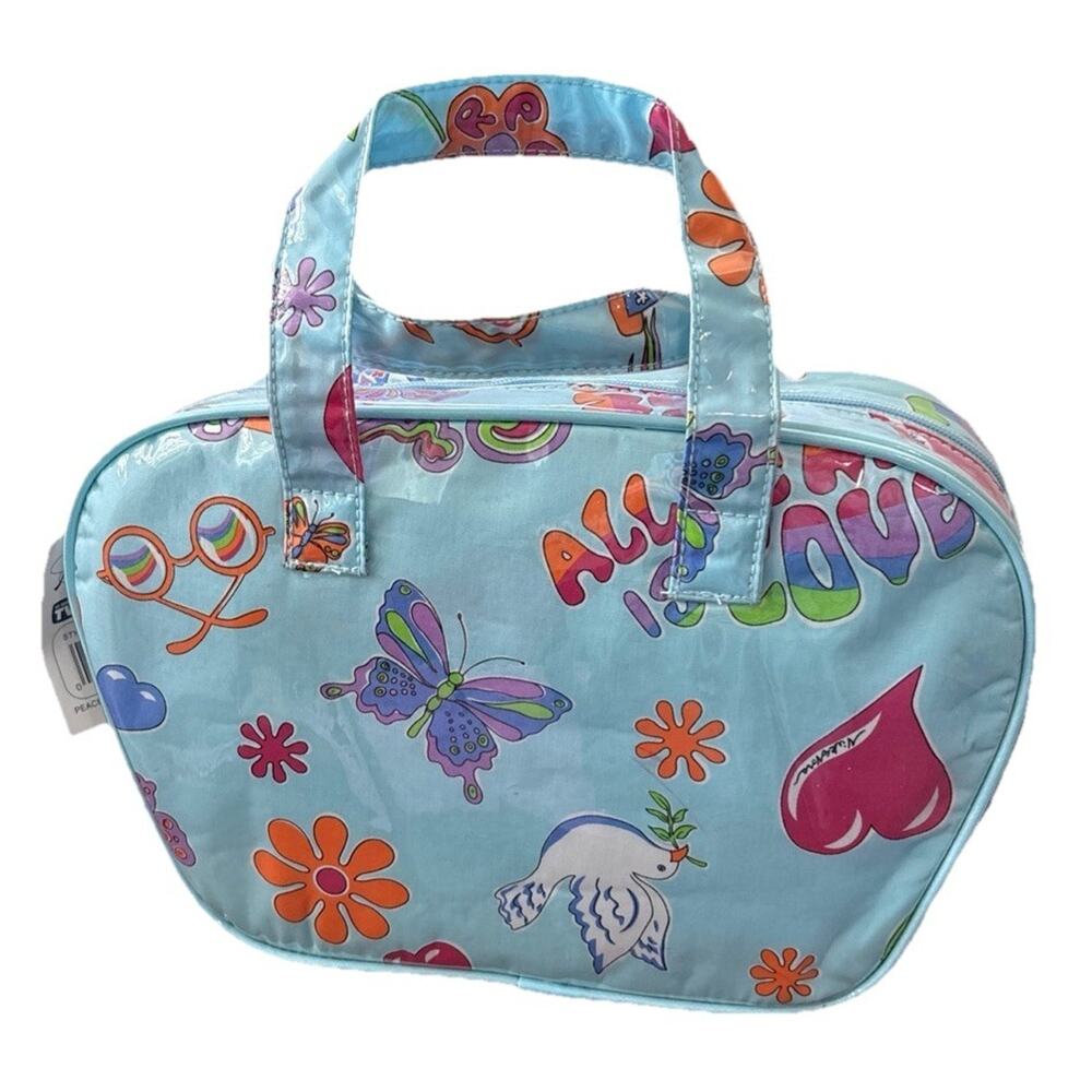 NICK & NORA Lunch Bag Cooler Bag Travel Make Up Peace Love Happiness Retro Blue